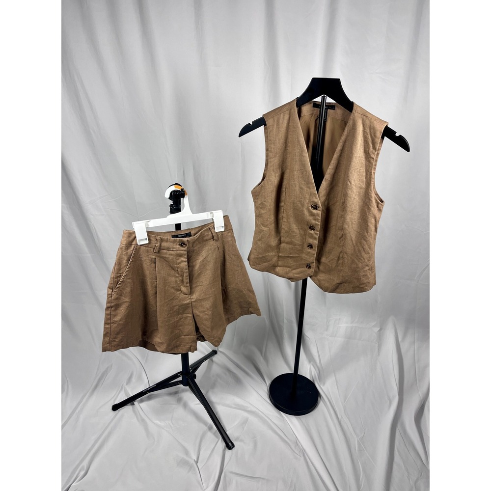 Forever 21 Vest & Shorts Set Size Small | Tan Linen Look Matching Two Piece Set